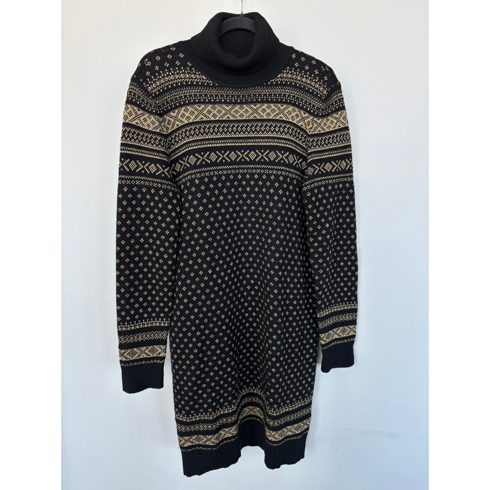 Lauren Ralph Lauren Black Gold Fair Isle Turtleneck Sweater Dress XL Cashmere